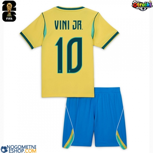 Otroški Nogometni dresi Brazilija Vinicius Junior #10 Domači SP 2026 Kratek Rokav (+ Kratke hlače)